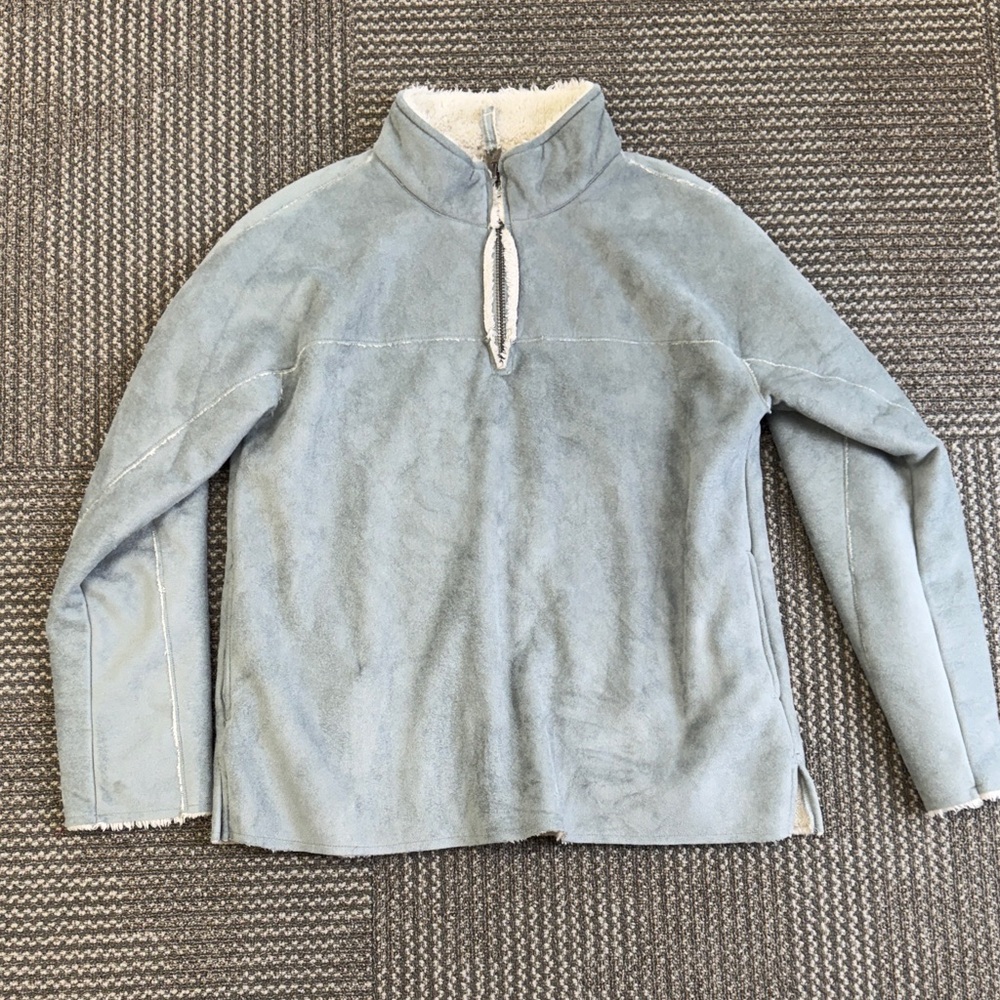 Dylan Light Blue Faux Suede and Fleece Pullover, size M
